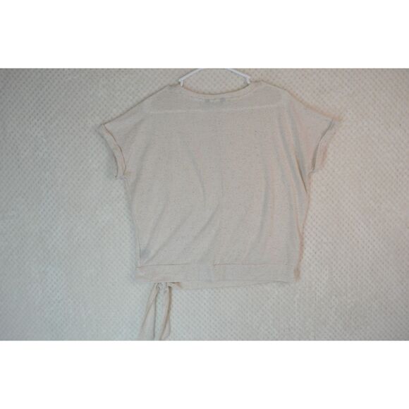 Madison Grey Women's Small Cream Linen Blend Side Tie Short Sleeve Top - Picture 9 of 12